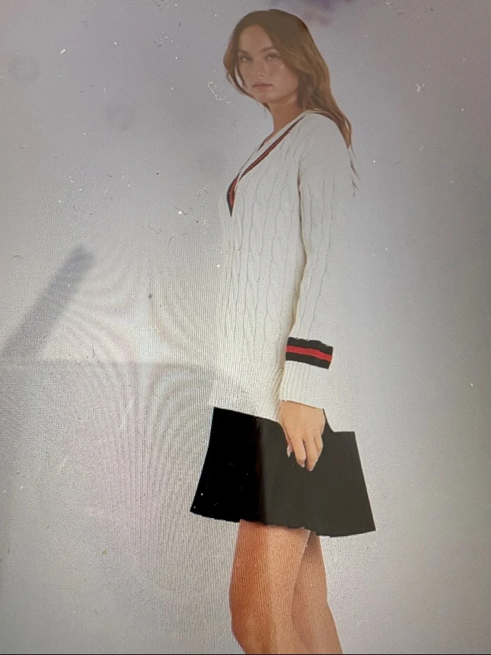 English Factory Cream Cable-Knit V-Neck Sweater Dress
